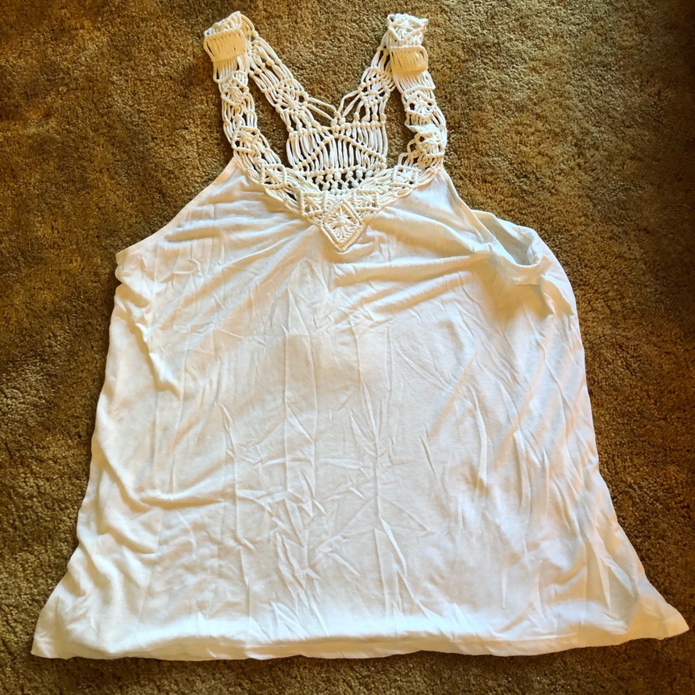 White tank with crochet design